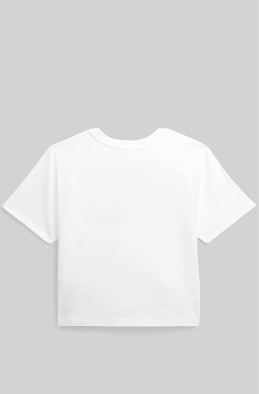RALPH LAUREN Girls' White Cotton Boxy Tee with Madras Logo - Relaxed Fit Jersey Top