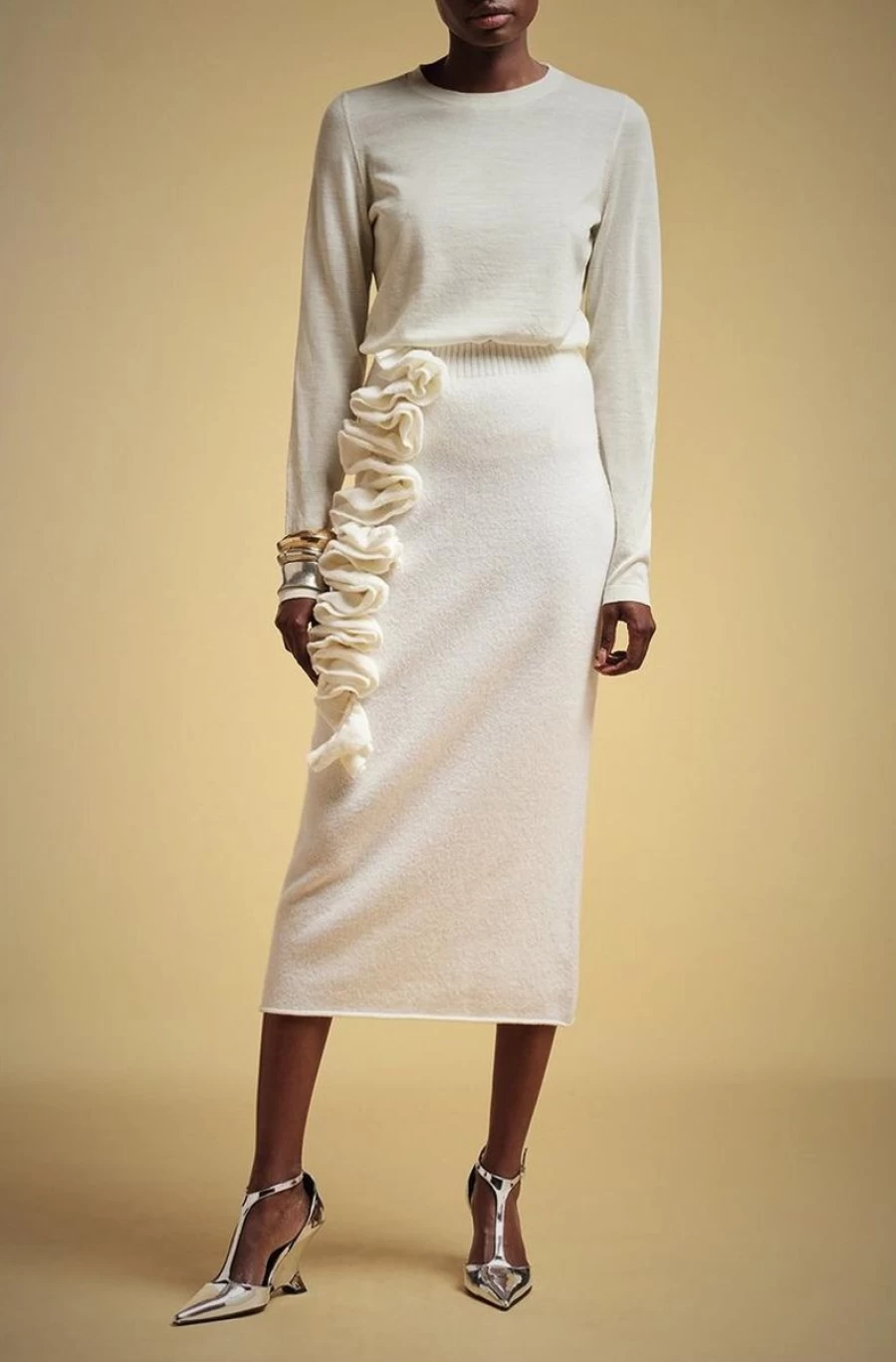 LIVIANA CONTI Women's Wool-Blend Ruffle Skirt - Elegant & Stylish Winter Fashion