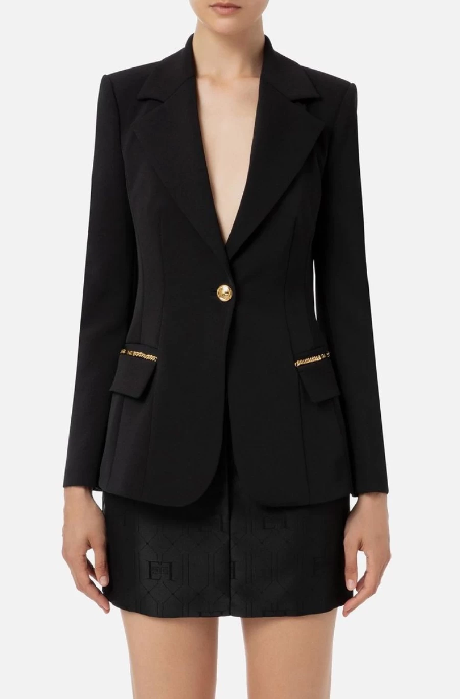 ELISABETTA FRANCHI Women's Black Single-Breasted Crepe Jacket