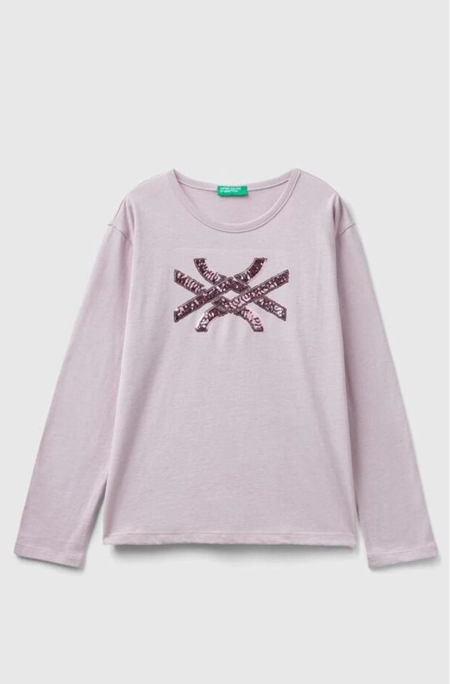 Benetton Girls' Cotton Long-Sleeve T-Shirt with Embroidered Logo & Sequins