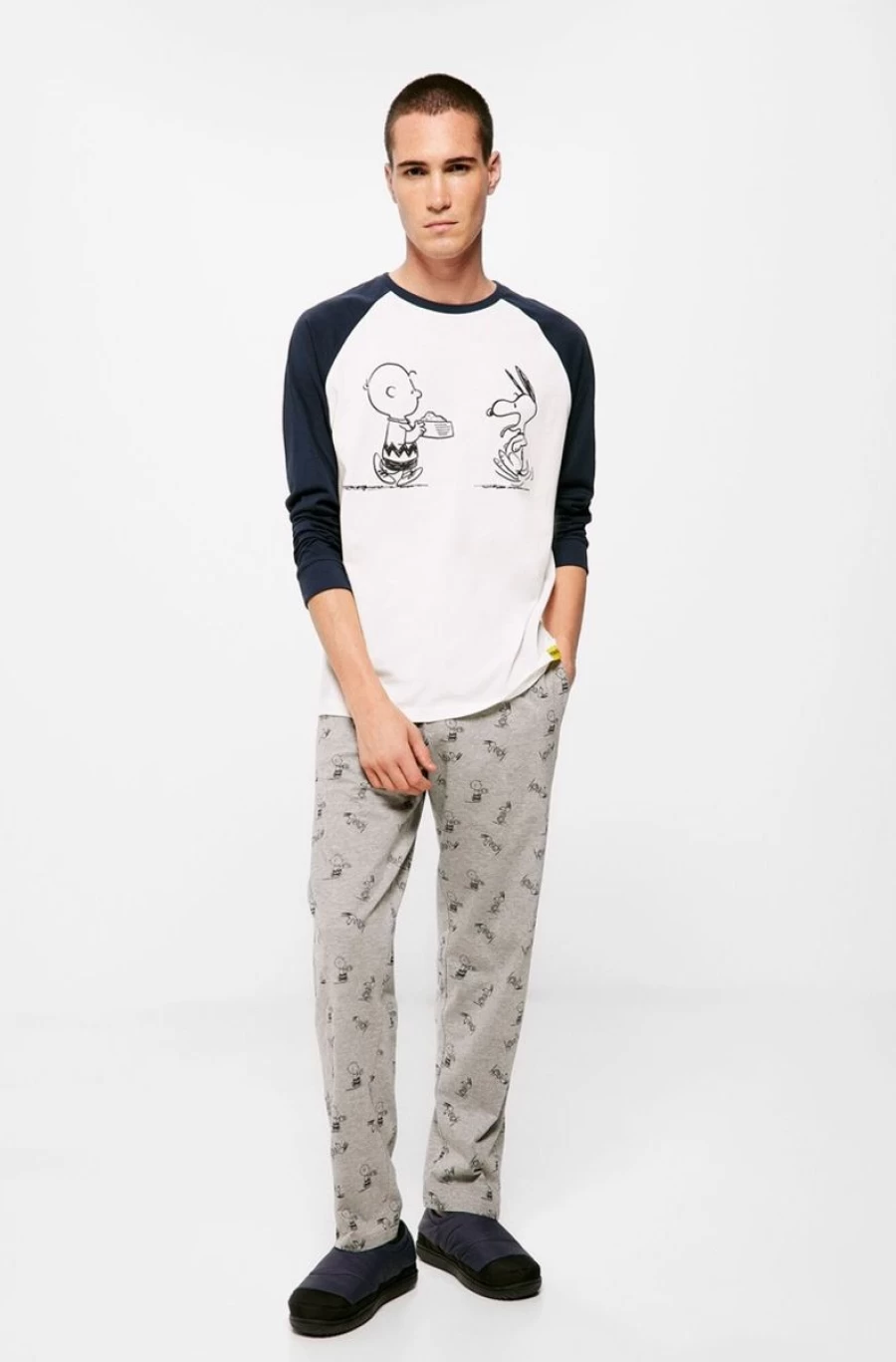 SPRINGFIELD Men's Long Jersey-Knit Snoopy Pajamas - Comfortable Sleepwear