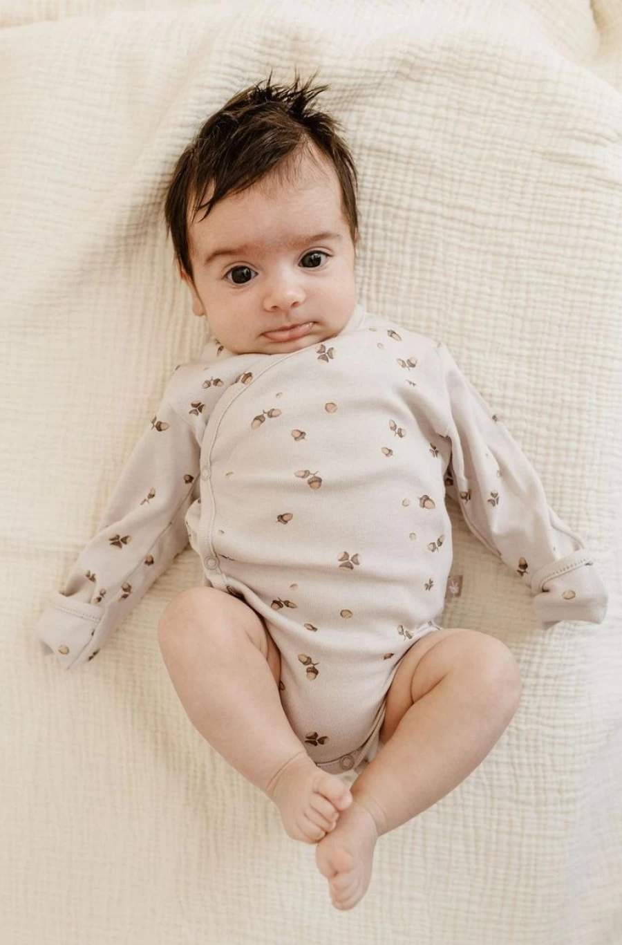 LUNILOU Organic Cotton Long Sleeve Bodysuit for Newborn Boys