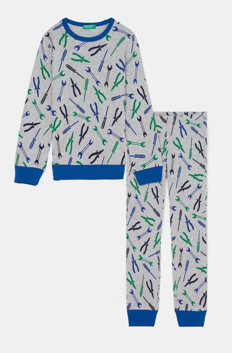 Benetton Boys' Gray Long Cotton Pyjamas for Comfortable Sleep