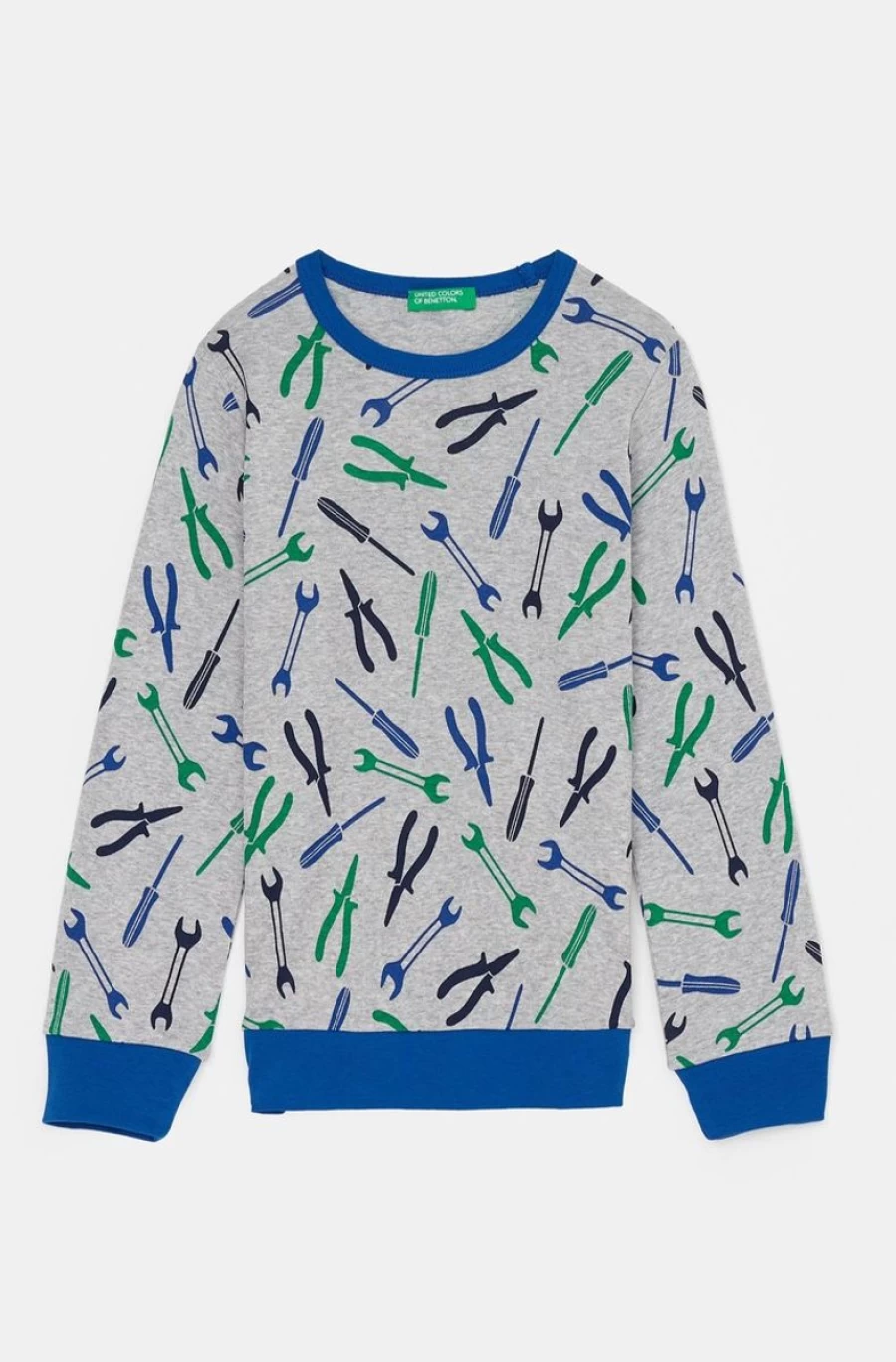 Benetton Boys' Gray Long Cotton Pyjamas for Comfortable Sleep