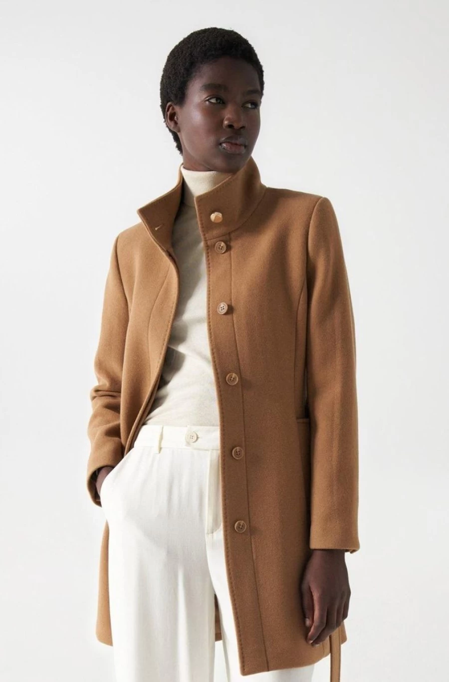 "SALSA JEANS Women's Grace Wool Coat with Belt - Elegant Trench Coat for Women"