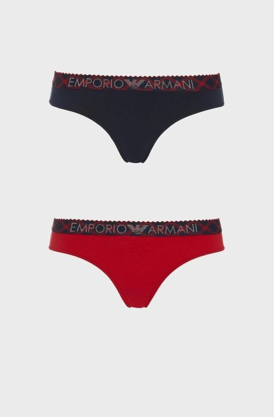 EMPORIO ARMANI Women's Multi-Color Tartan Christmas Cotton Briefs - 2-Pack Holiday Underwear