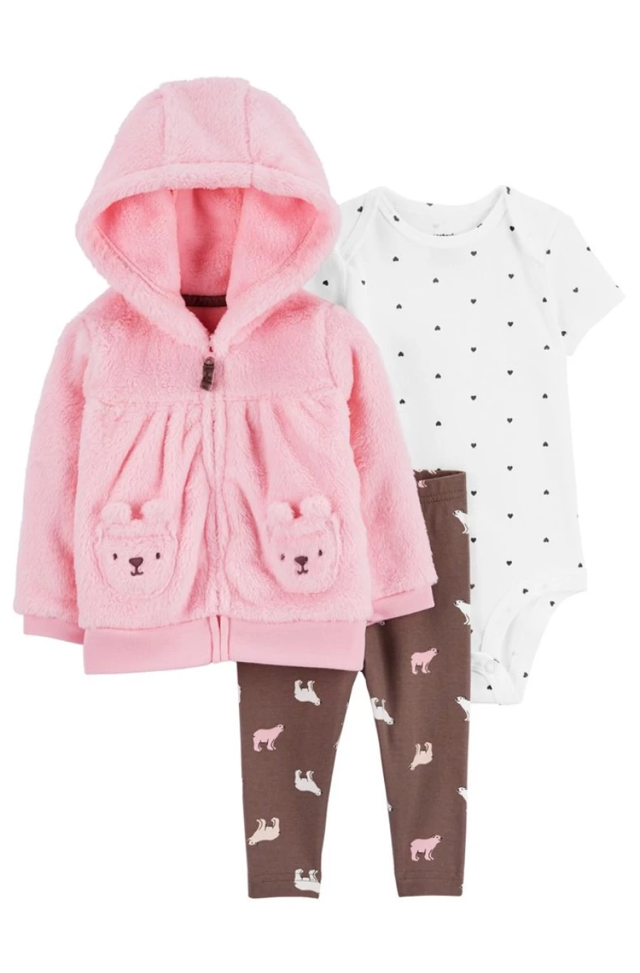 CARTER'S Girls' 3-Piece Bear Jacket Set - Cozy Winter Outfit for Toddlers