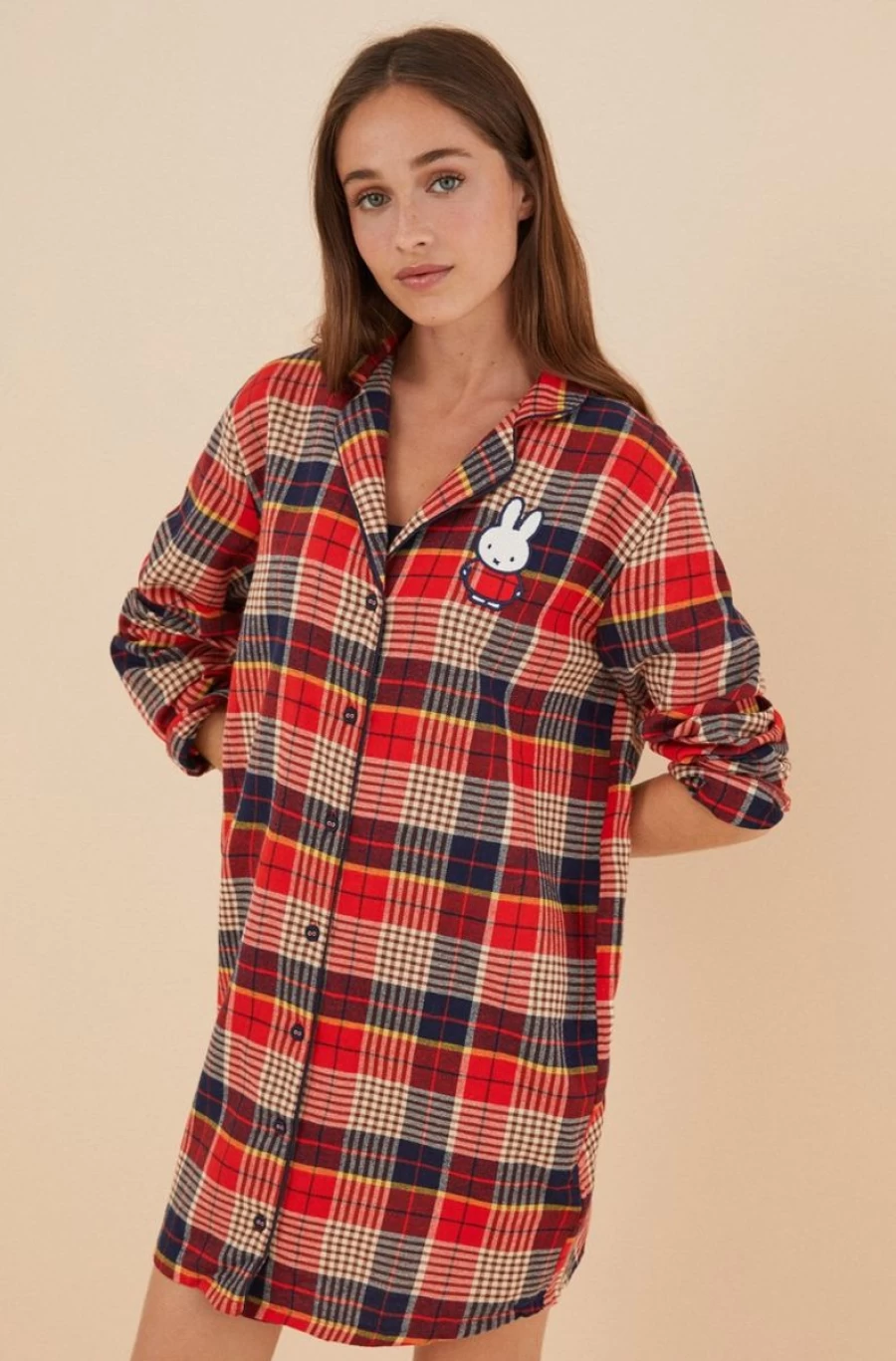 Women's Secret Classic Checked Miffy Cotton Nightgown - 100% Soft Sleepwear for Women