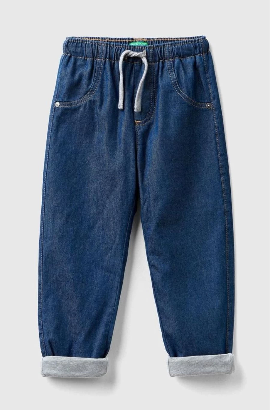 Benetton Boys' Blue Baggy Fit Elastic Waist Lined Jeans for Comfort