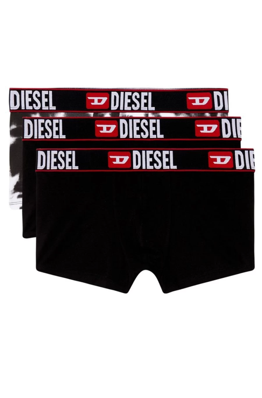 DIESEL Men's Black Three-Pack Boxer Briefs - Plain & Tie-Dye Comfort Underwear