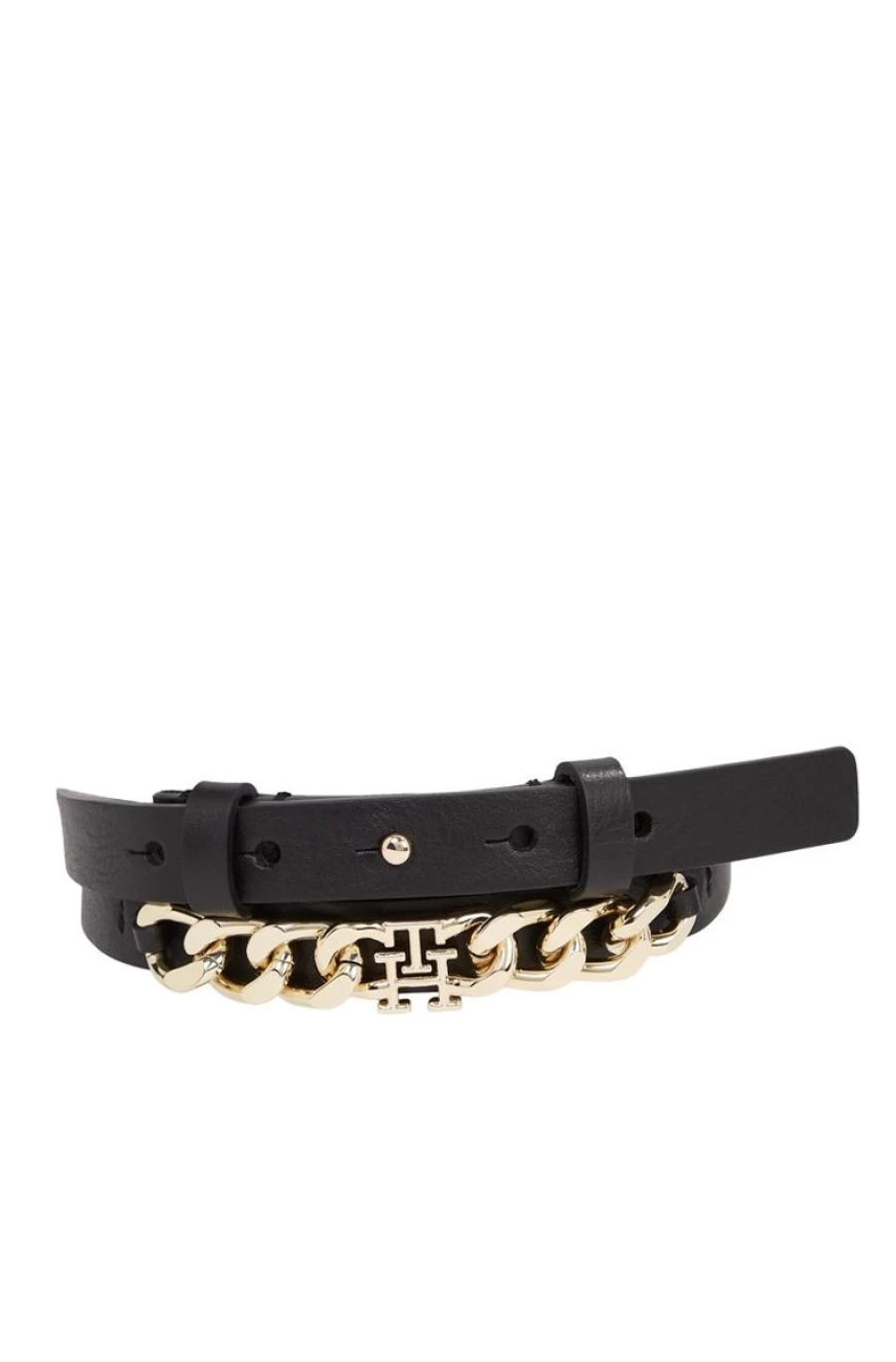 TOMMY HILFIGER Women's Monogram Chain Leather Belt - Stylish Designer Accessory