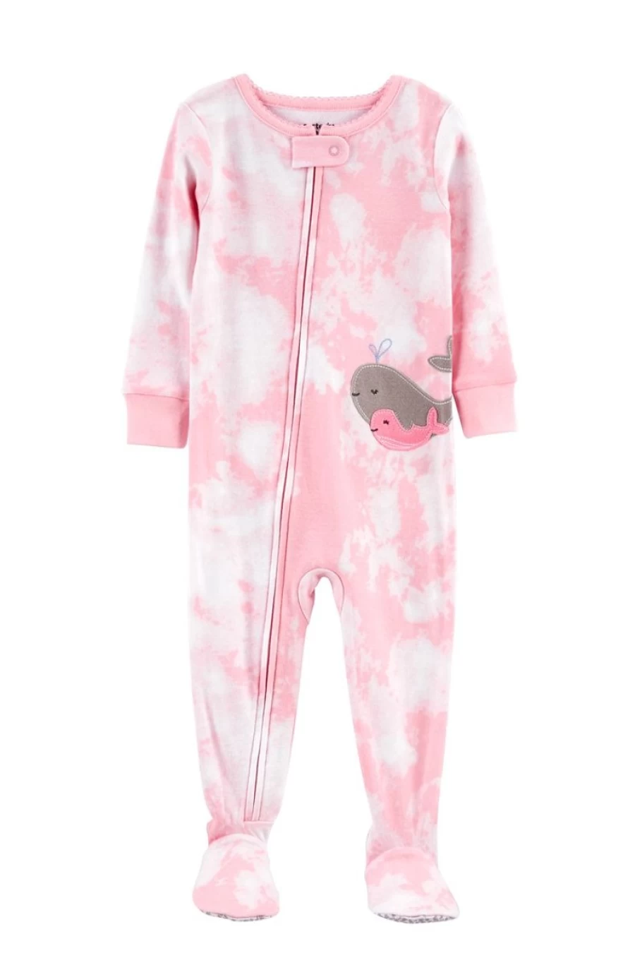 CARTER'S Girls Pink & White Whale Print 100% Cotton Snug Fit Footie Pajamas