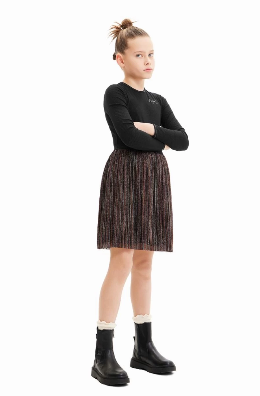 DESIGUAL Girls' Glitter Lurex Skirt Dress for Party and Special Occasions