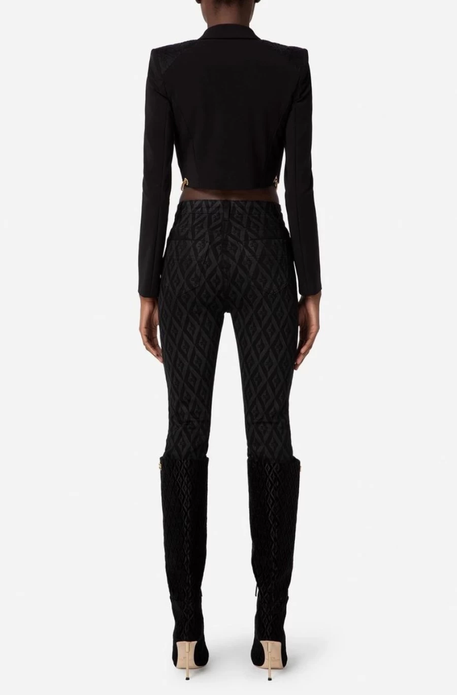 ELISABETTA FRANCHI Women's Black Short Shawl Jacket with Chain Detail - Stylish Outerwear Coat