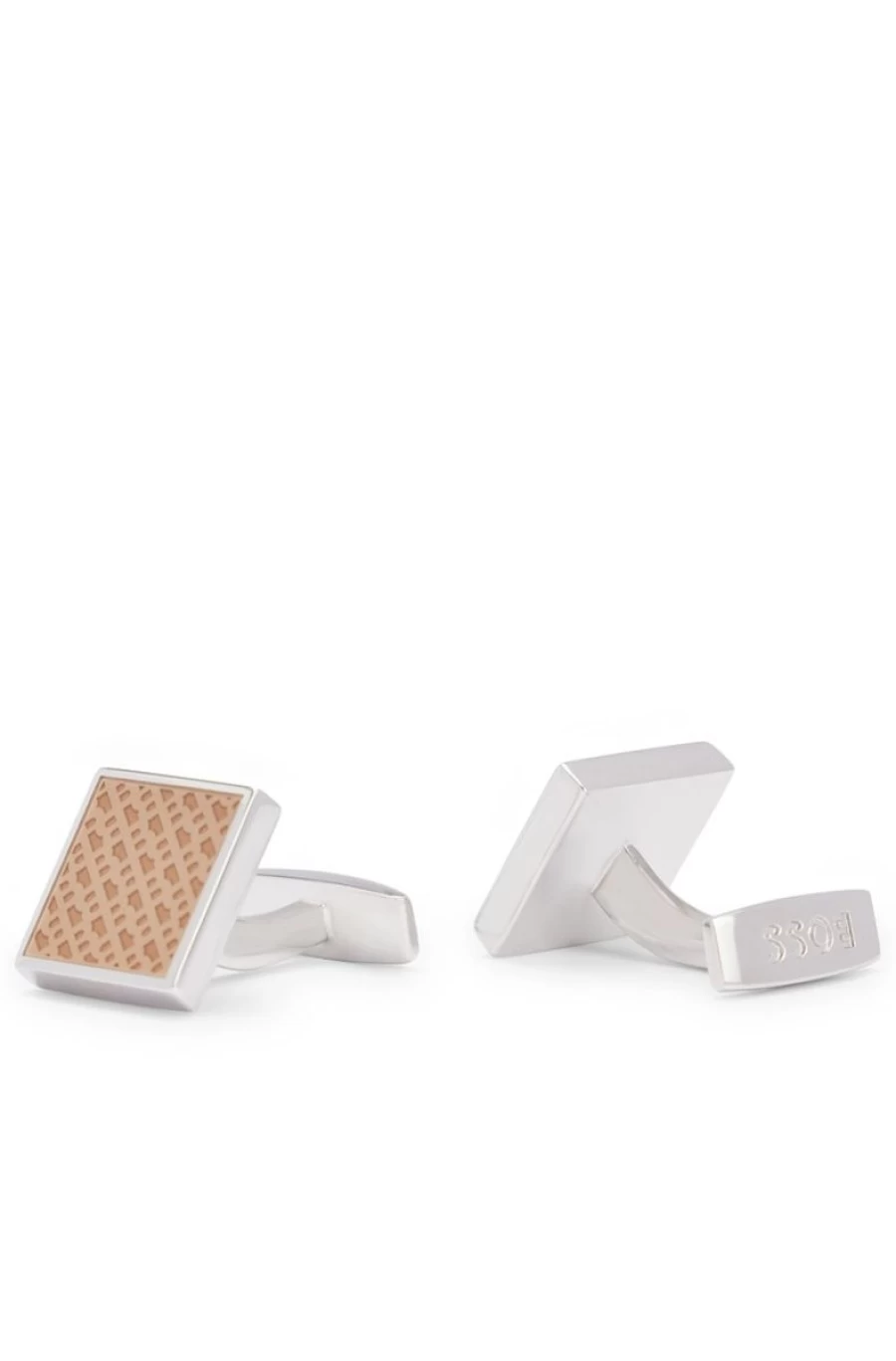 HUGO BOSS Men's Square Brass Monogram Cufflinks with Enamel Insert