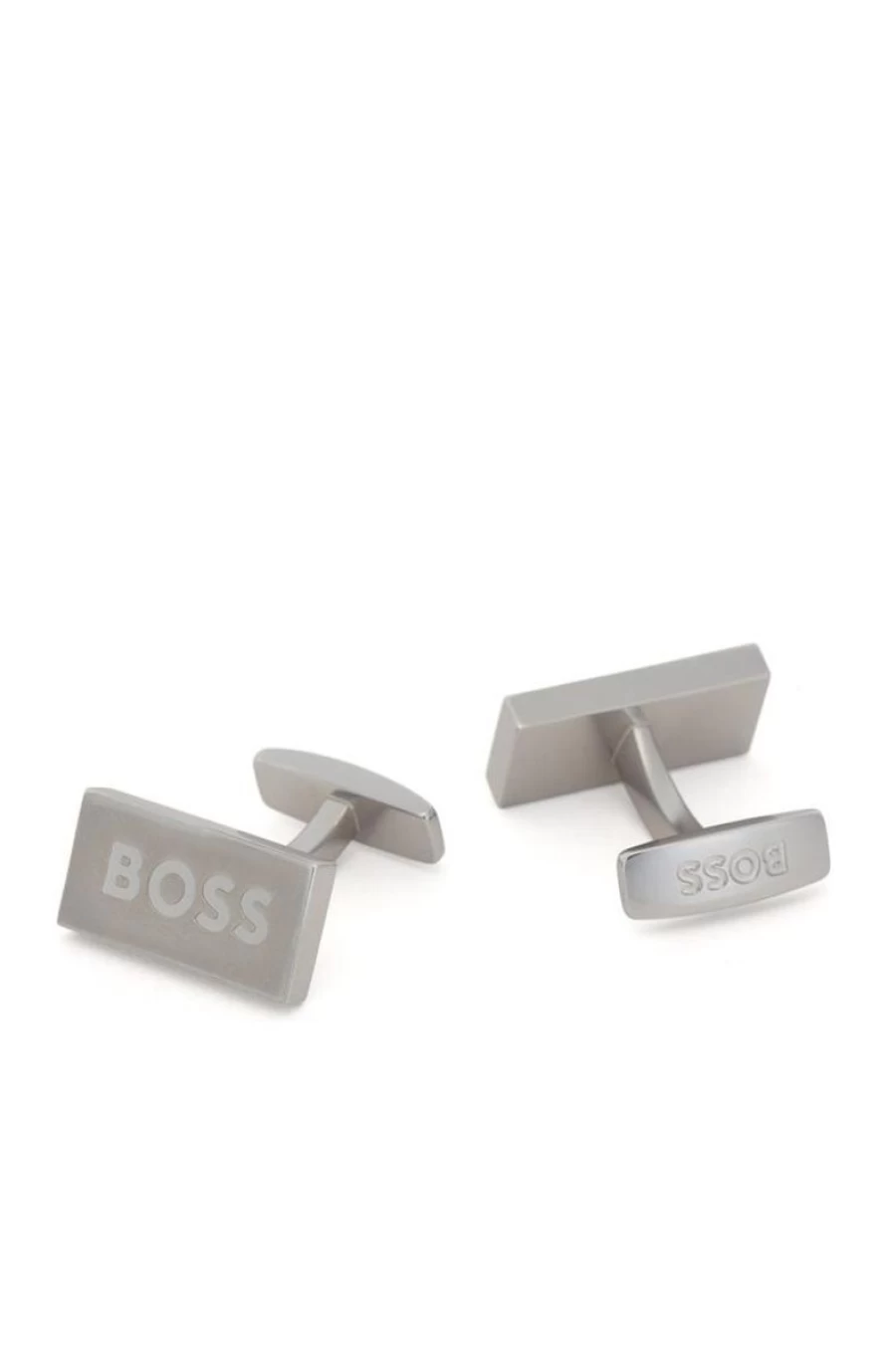 HUGO BOSS Men's Matte Finish Cufflinks with High-Shine Logo Design