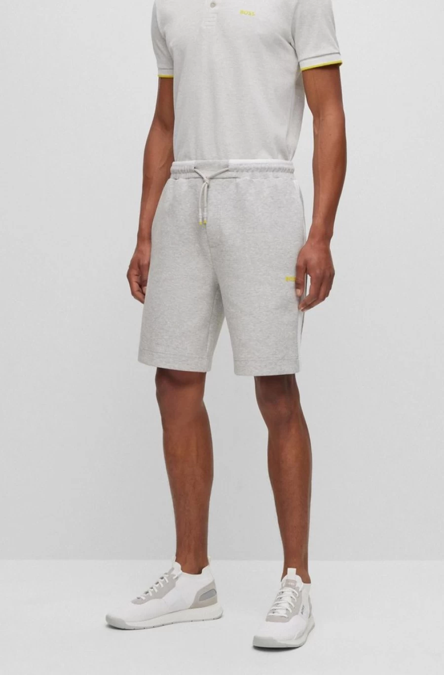 HUGO BOSS Men's Stretch Cotton Blend Shorts with Embroidered Logo Tape