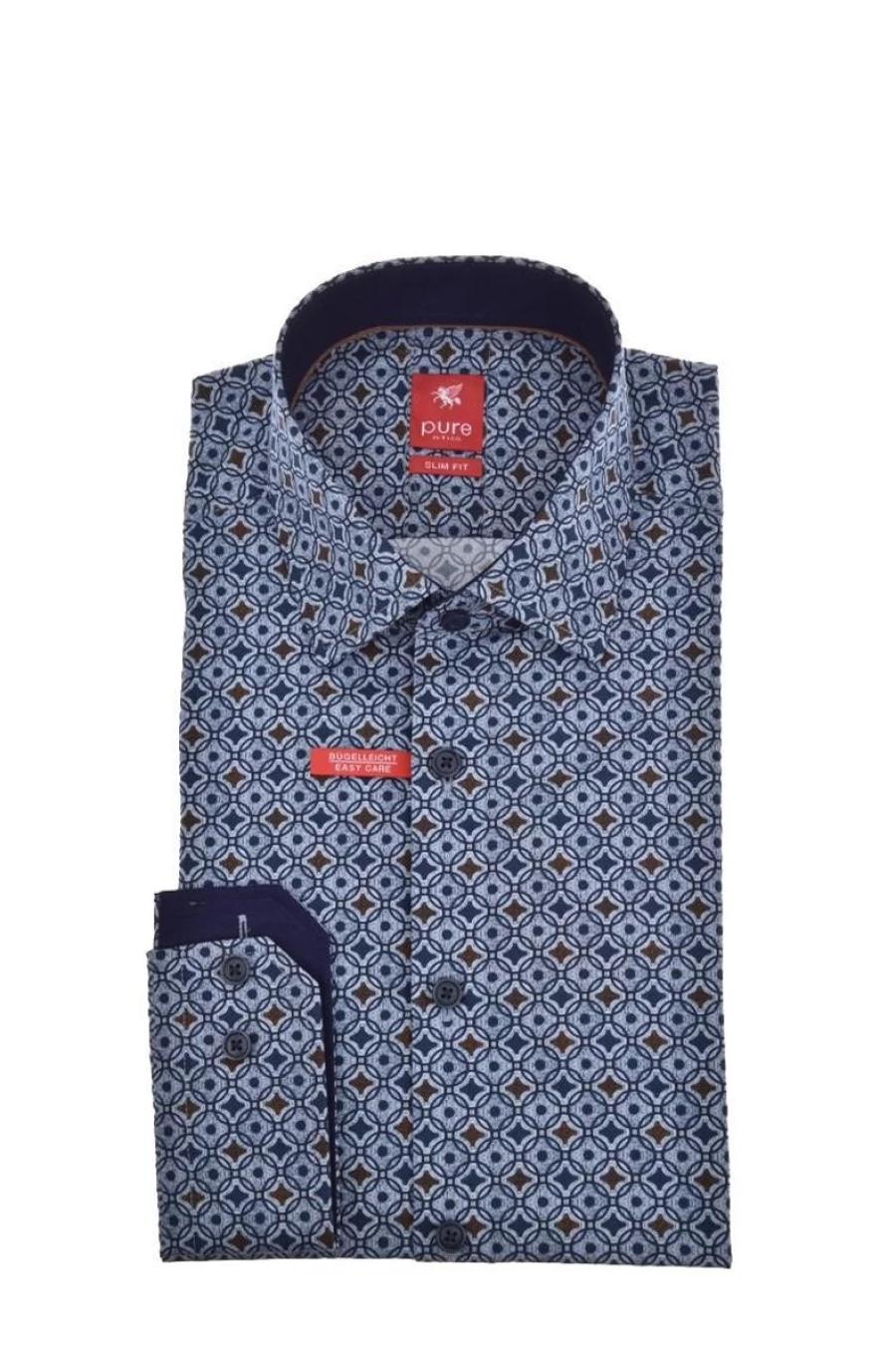 "PURE H.TICO Men's Slim Fit Long-Sleeve Patterned Shirt for Urban Style"