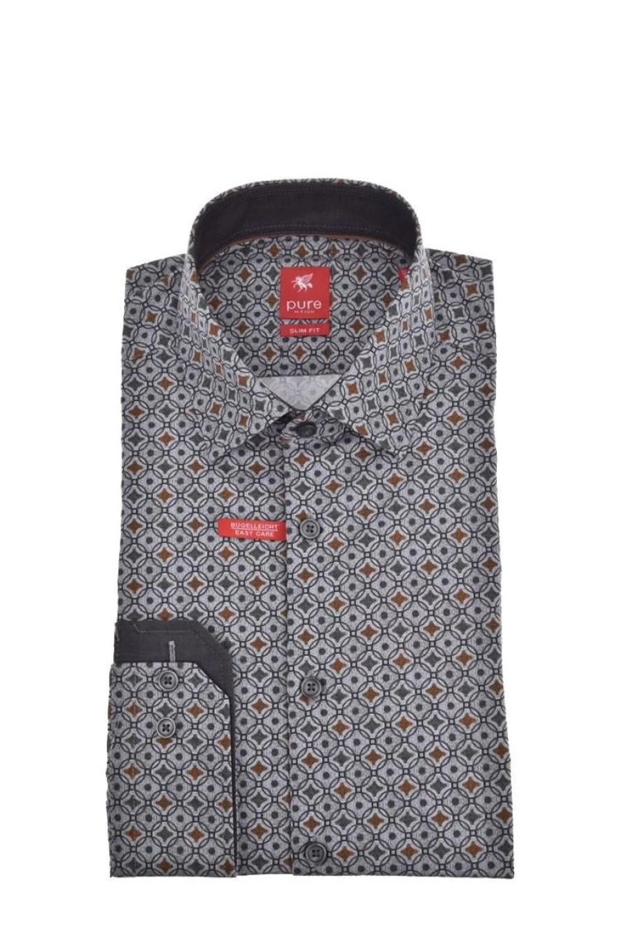 "PURE H.TICO Men's Slim Fit Long-Sleeve Patterned Shirt for Urban Style"