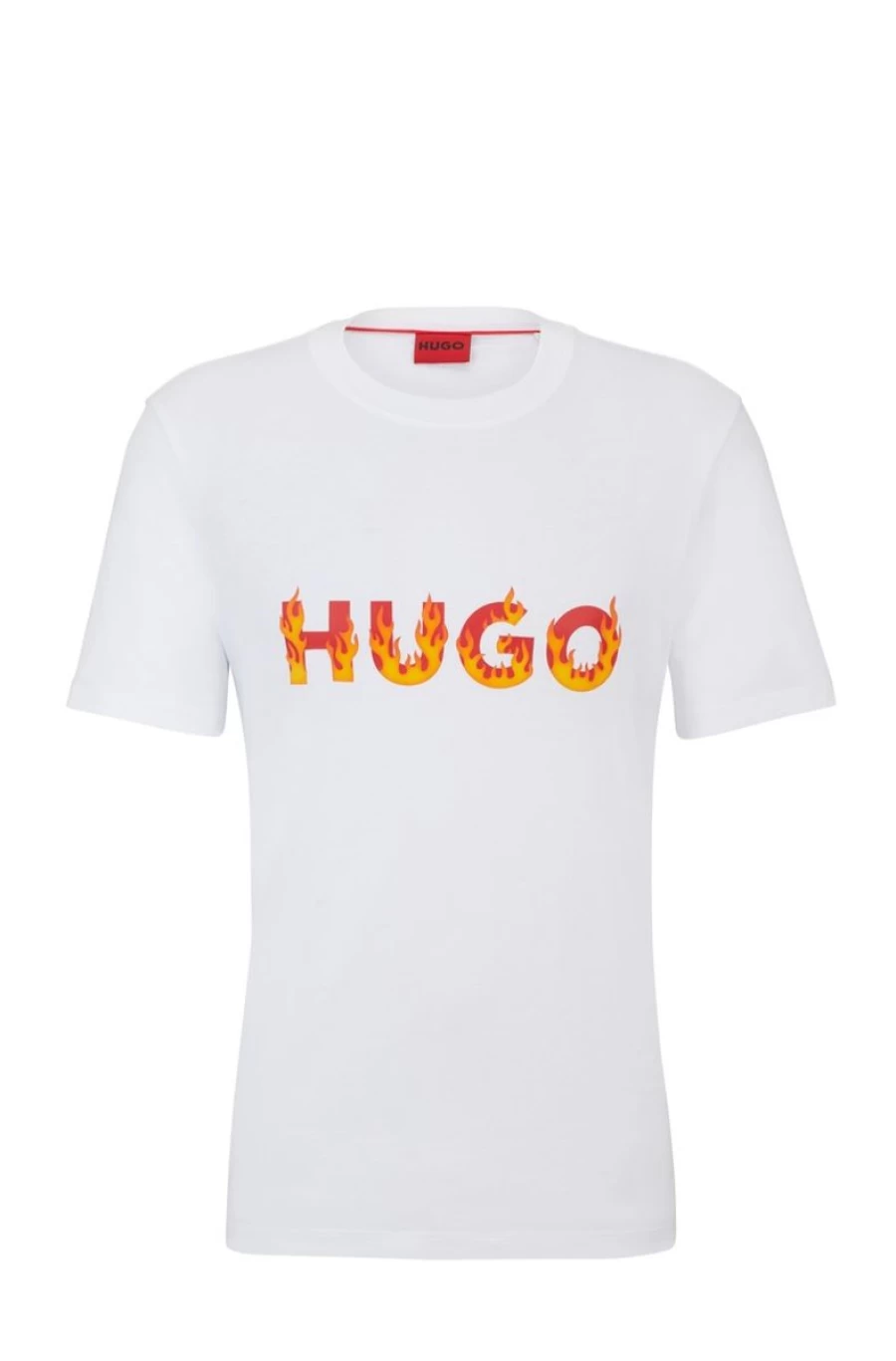 "HUGO BOSS Men's Cotton Jersey T-Shirt with Puffed Flame Logo"