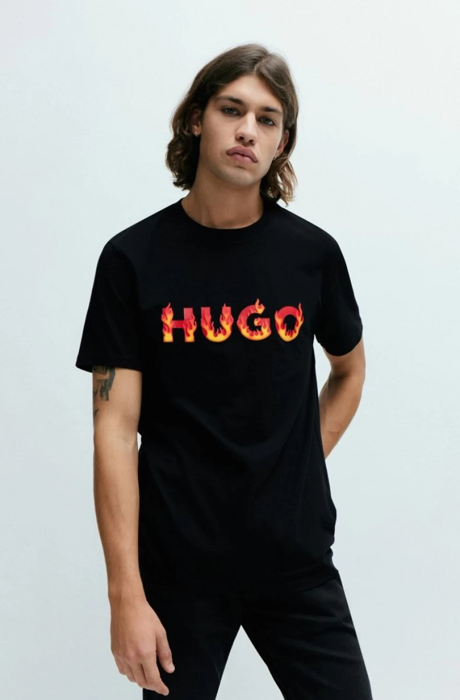 "HUGO BOSS Men's Cotton Jersey T-Shirt with Puffed Flame Logo"