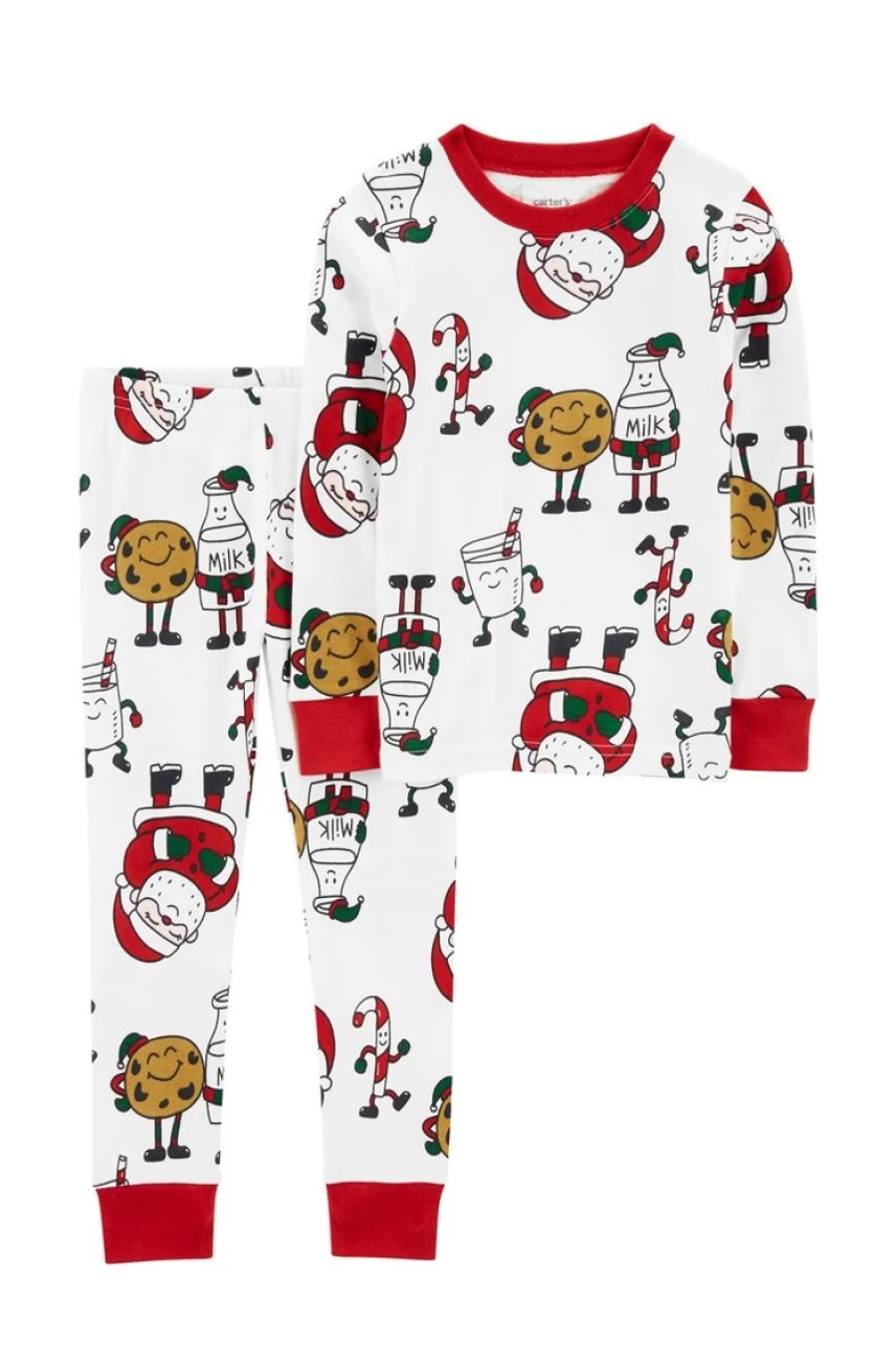 CARTER'S Boys 2-Piece Santa Cookies 100% Cotton Snug Fit Pajama Set for Toddlers