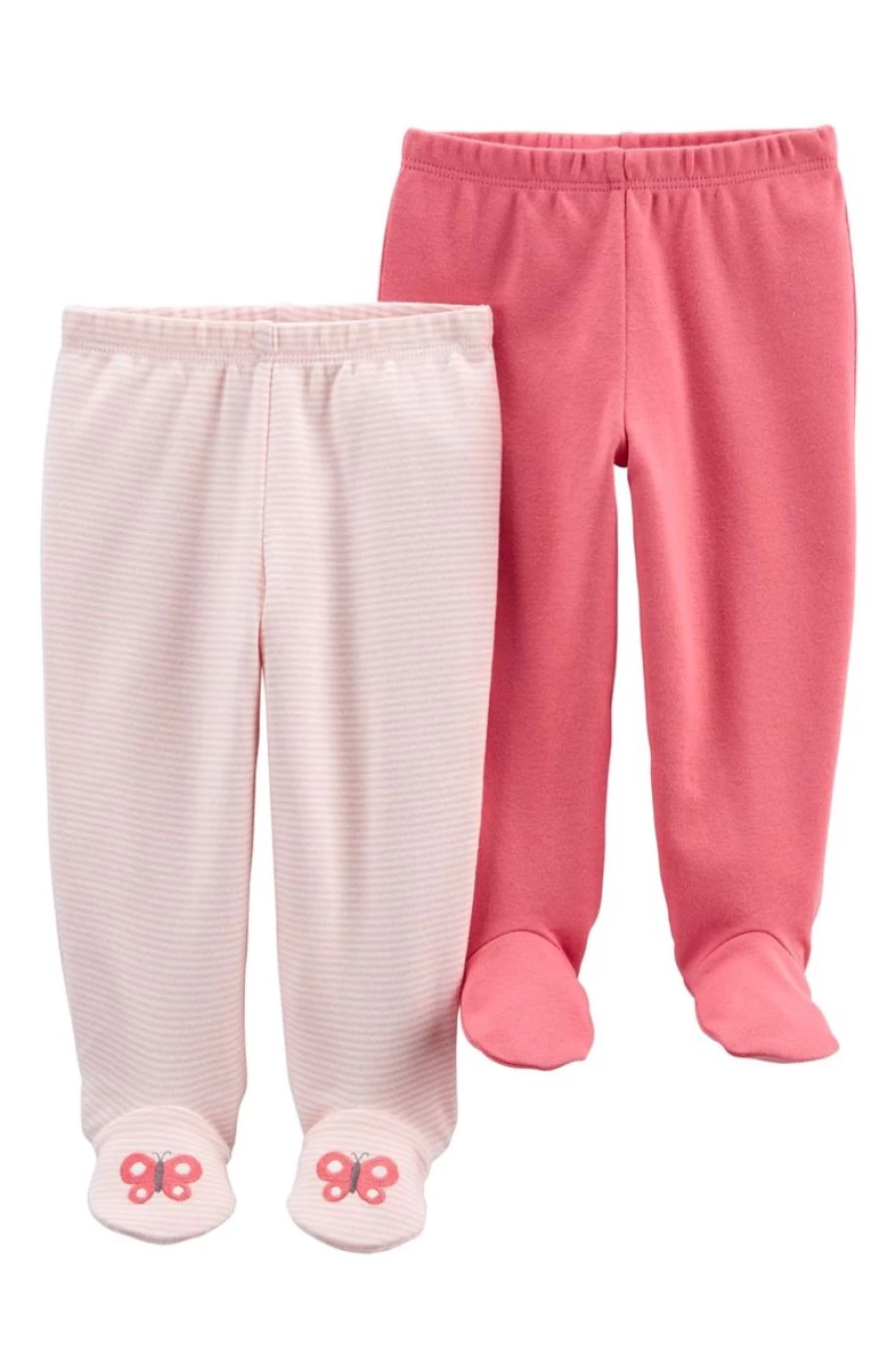CARTER'S Girls' 2-Pack Cotton Footed Pants - Multi Color Baby Sleepwear