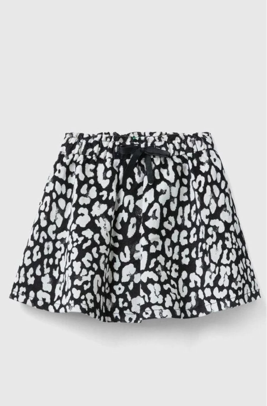 BENETTON Girls' Black & White Animal Print Velvet Mini Skirt for Stylish Outfits