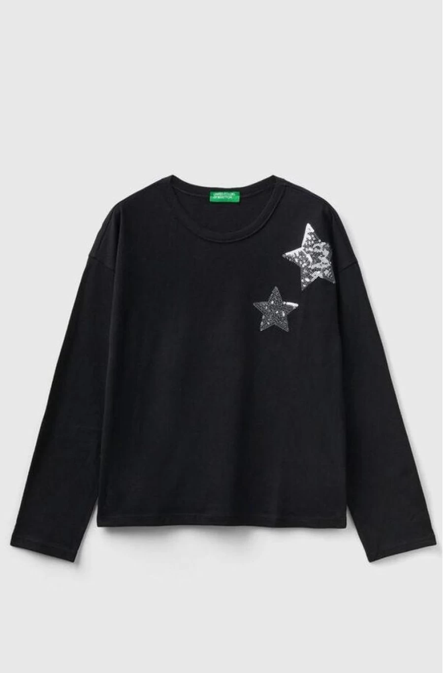 Benetton Girls' Black Long Sleeve T-Shirt with Sequins for Stylish Outfits