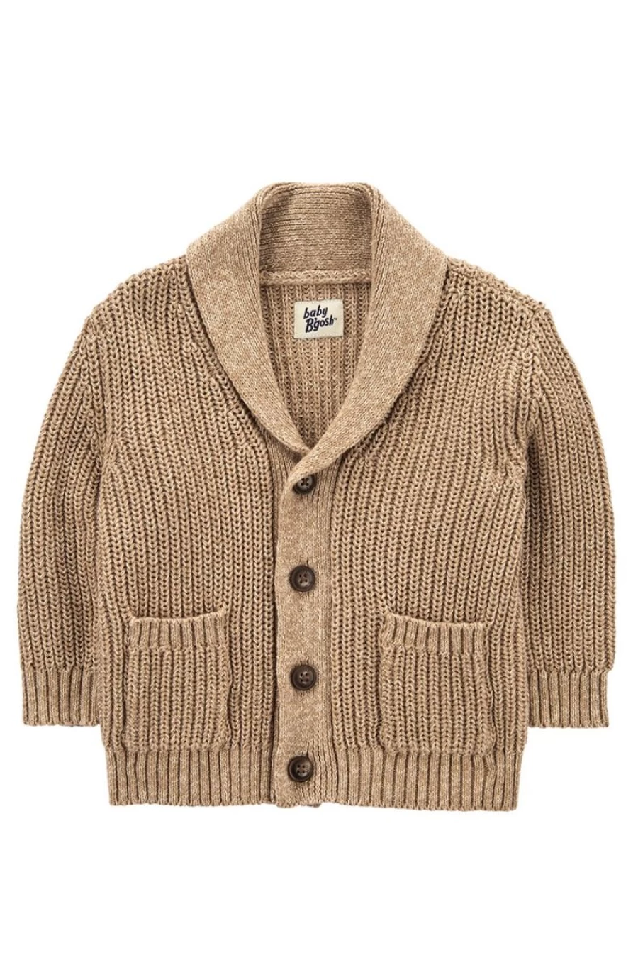 "CARTER'S Boys Beige Chunky Knit Button-Front Cardigan Sweater"