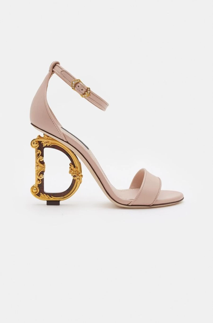 DOLCE & GABBANA Women's Pink Nappa Leather Sandals with Baroque DG Detail