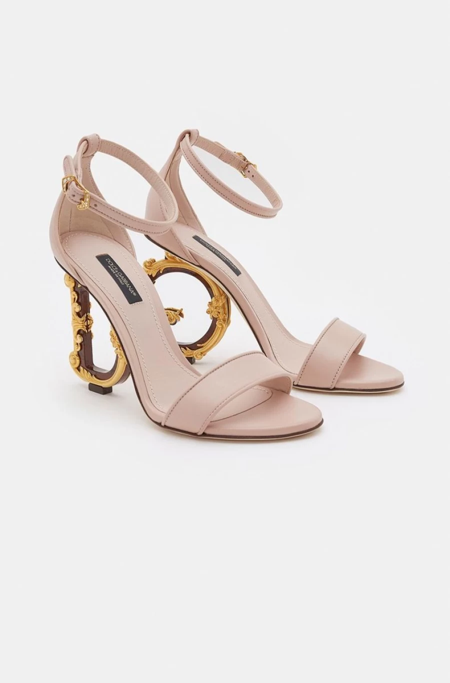 DOLCE & GABBANA Women's Pink Nappa Leather Sandals with Baroque DG Detail
