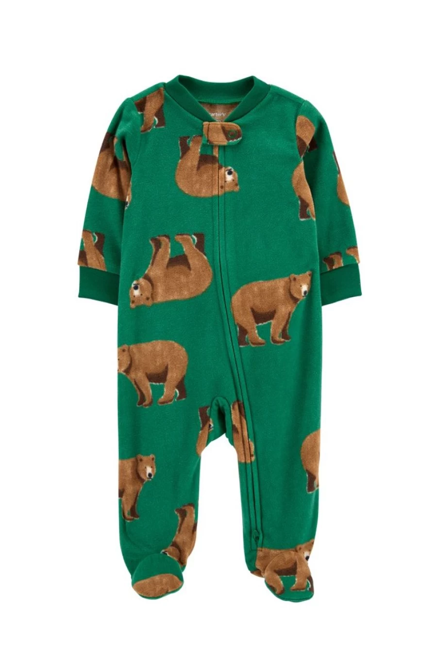 CARTER'S Boys Green Bear Zip-Up Fleece Sleep & Play One-Piece Pajamas