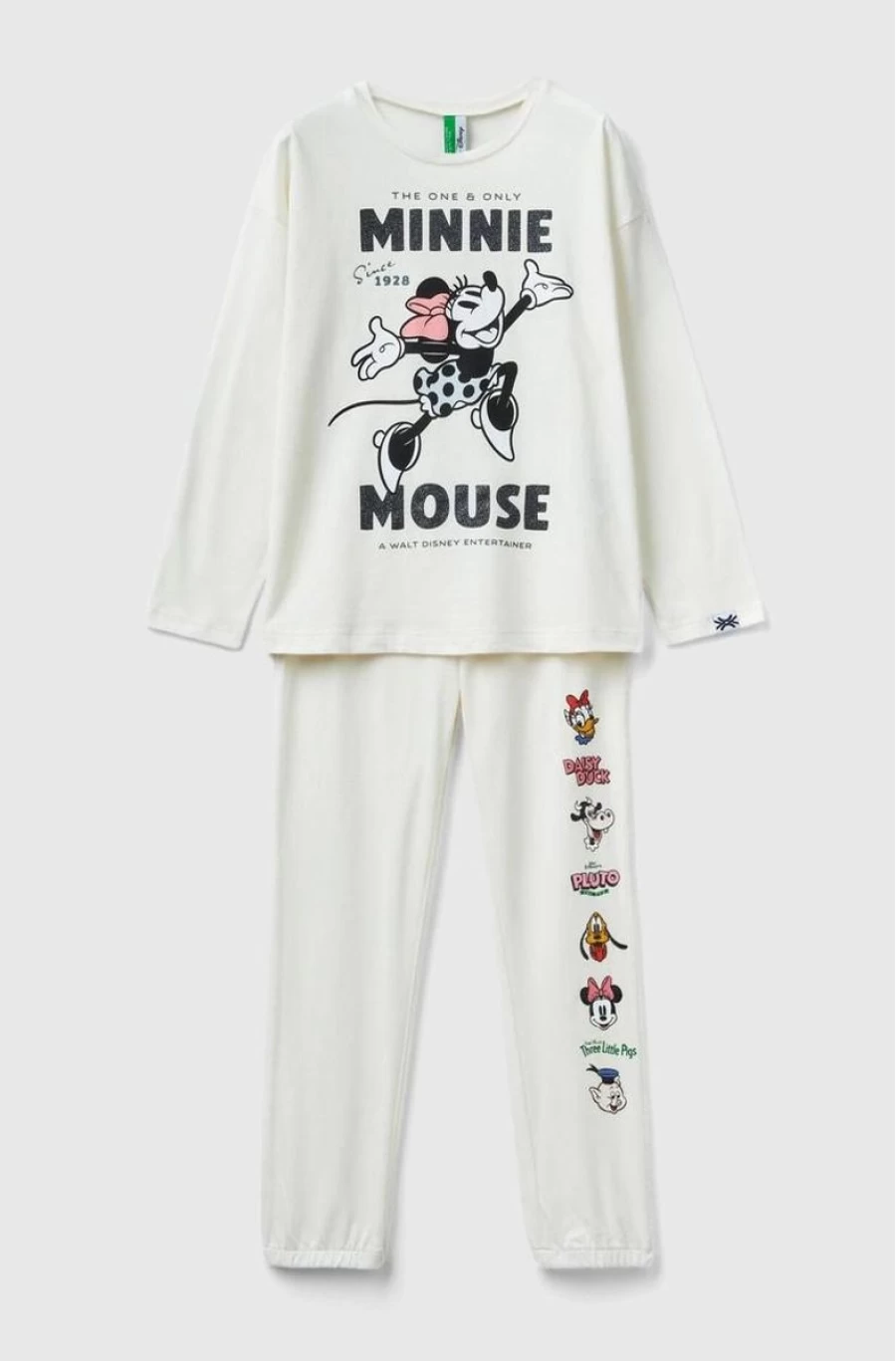 Benetton Girls' White Mickey Mouse Cotton Blend Pyjamas - Long Sleeve Pajamas