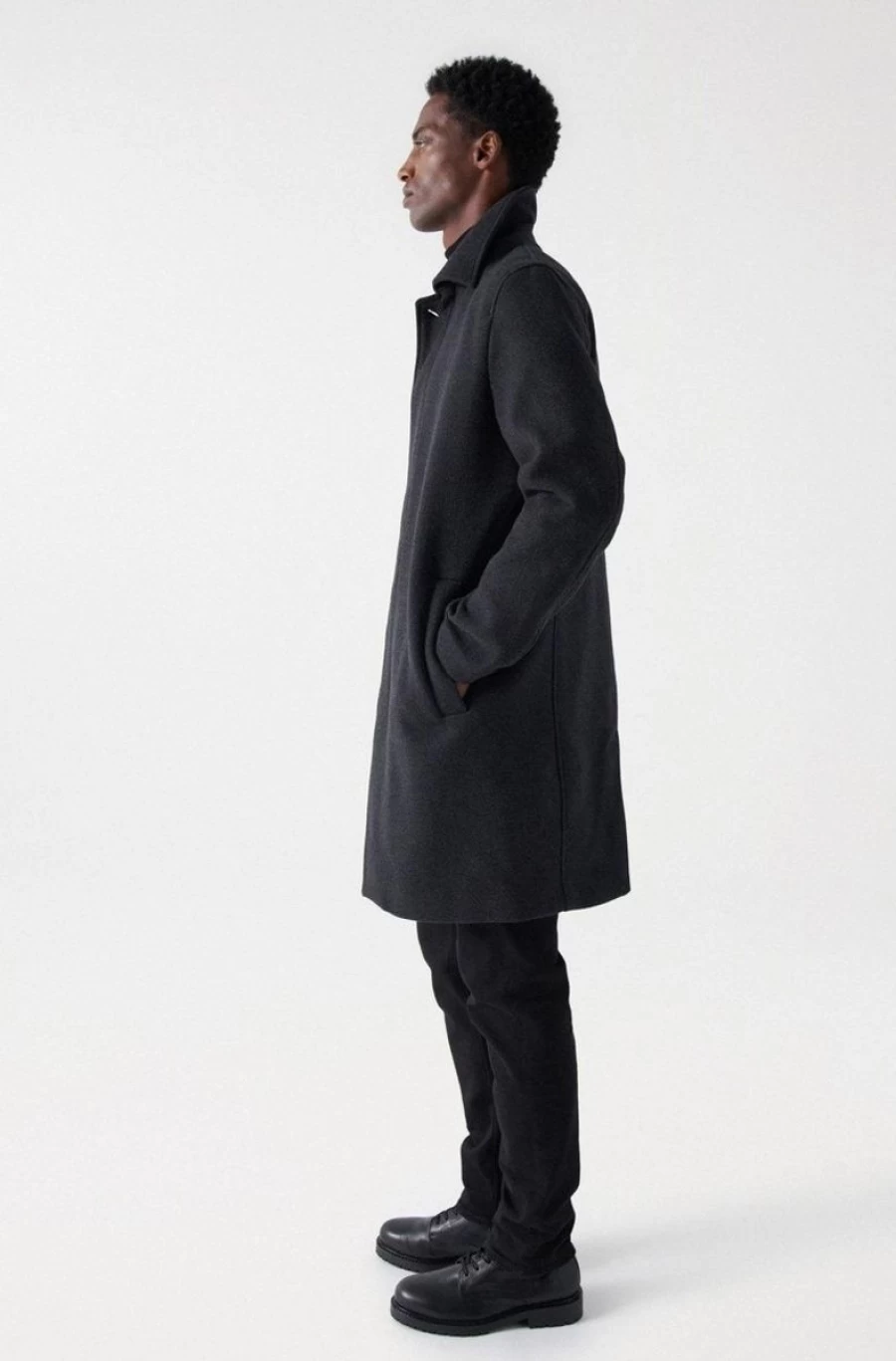 "SALSA JEANS Men's Long Wool Coat with Removable Hood – Premium Winter Overcoat"