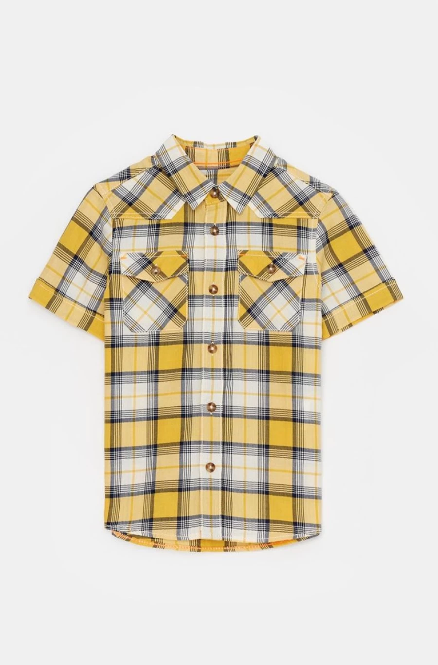 Benetton Boys' Yellow Cotton Short Sleeve Check Shirt