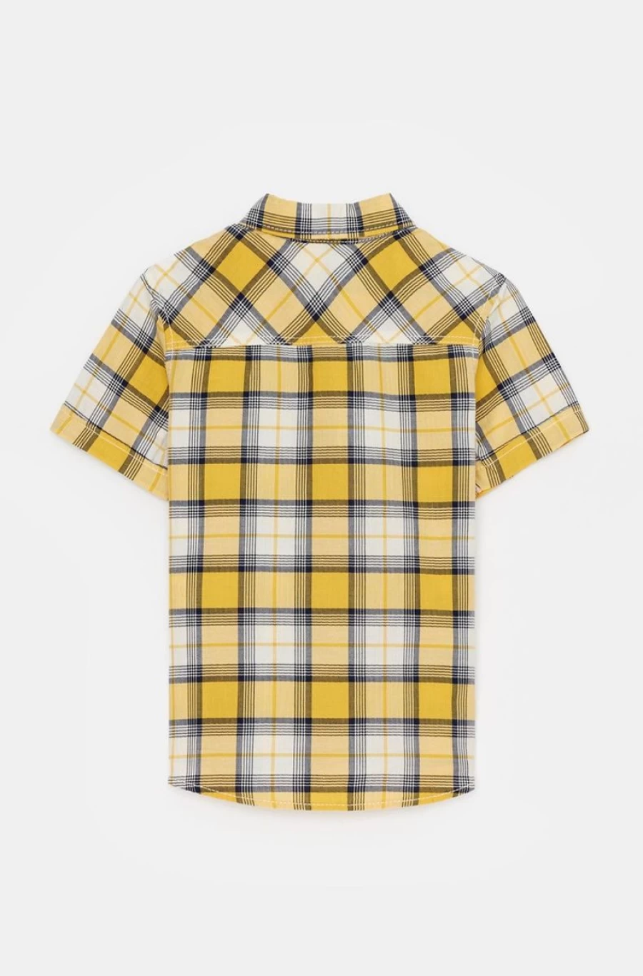 Benetton Boys' Yellow Cotton Short Sleeve Check Shirt