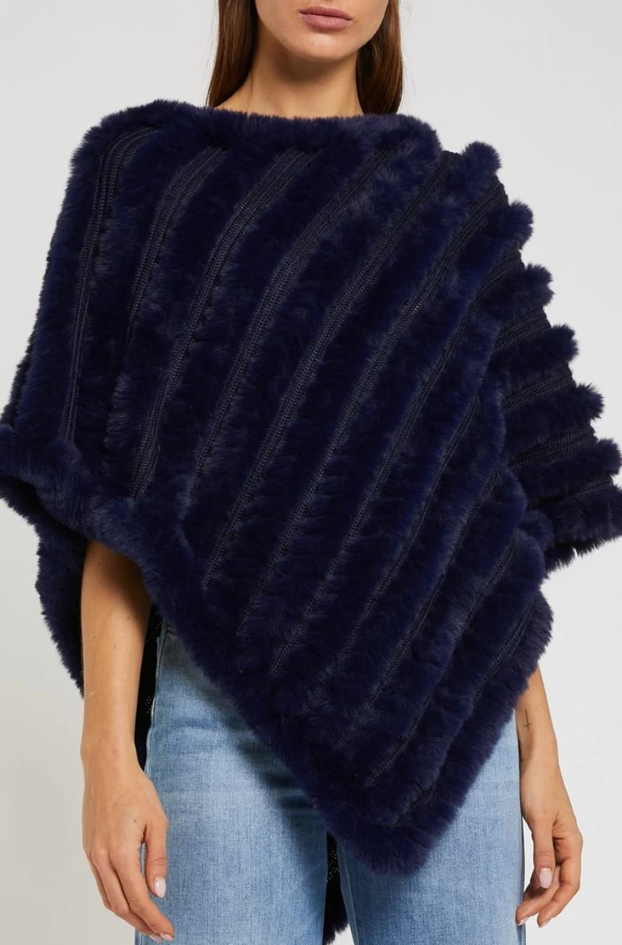 MARELLA Women's Knitted Poncho with Luxurious Faux-Fur Trim - Elegant Winter Wrap