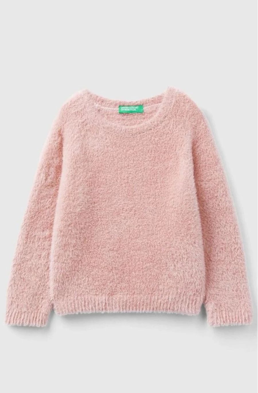 BENETTON Girls' Faux Fur Cozy Sweater for Winter - Soft & Warm Knit Pullover