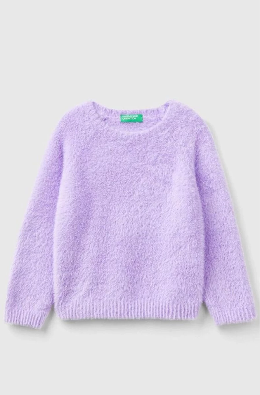 BENETTON Girls' Faux Fur Cozy Sweater for Winter - Soft & Warm Knit Pullover