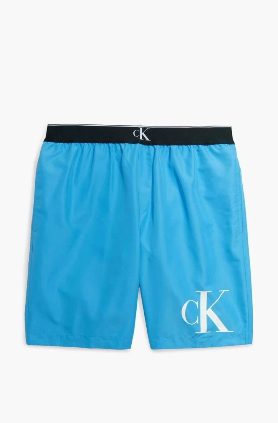 CALVIN KLEIN Men's Blue Long Swim Shorts with Monogram Logo - Quick Dry Beach Trunks