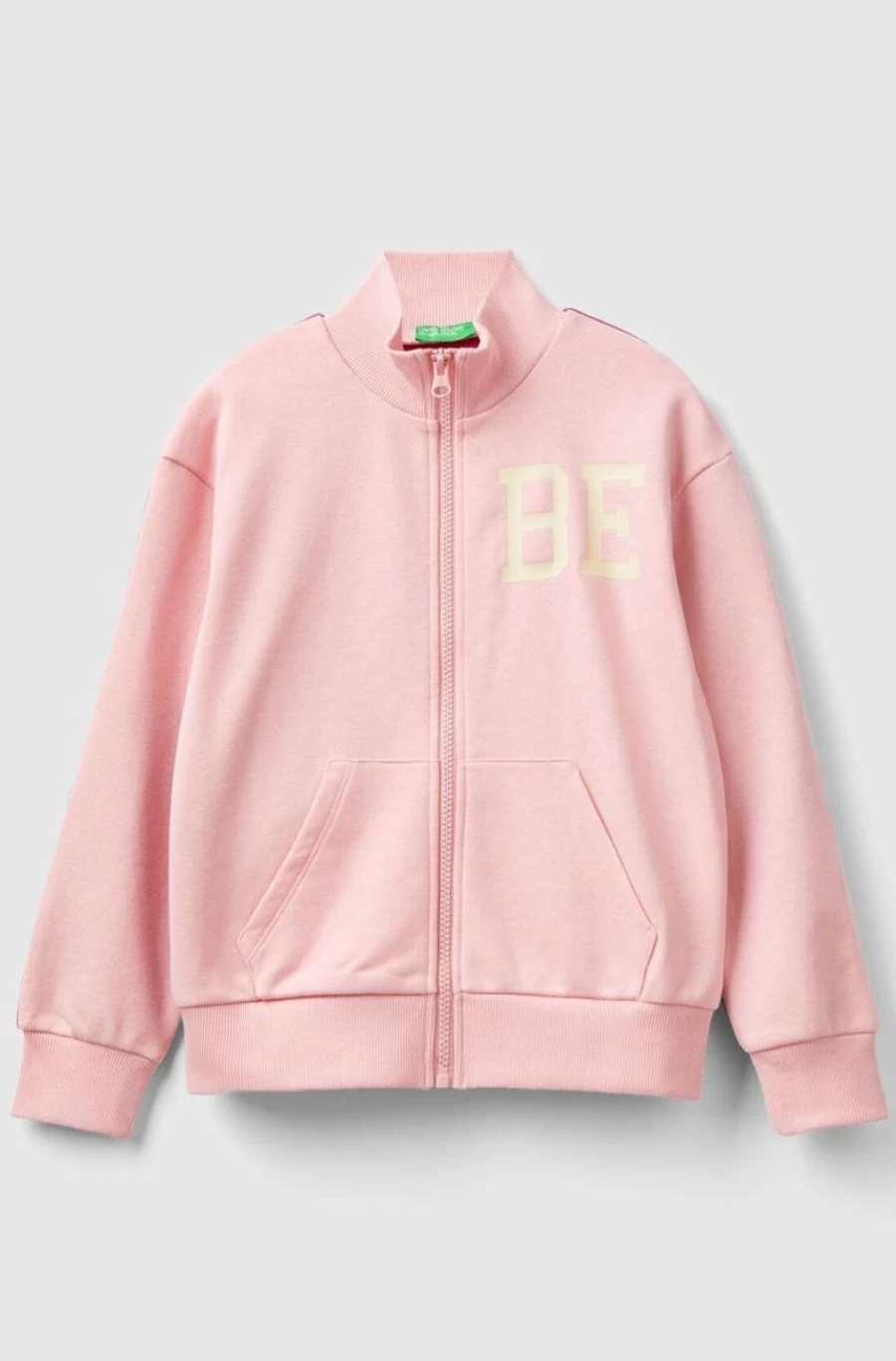 BENETTON Girls' Colour-Block Print Zip-Up Sweatshirt for Stylish Comfort