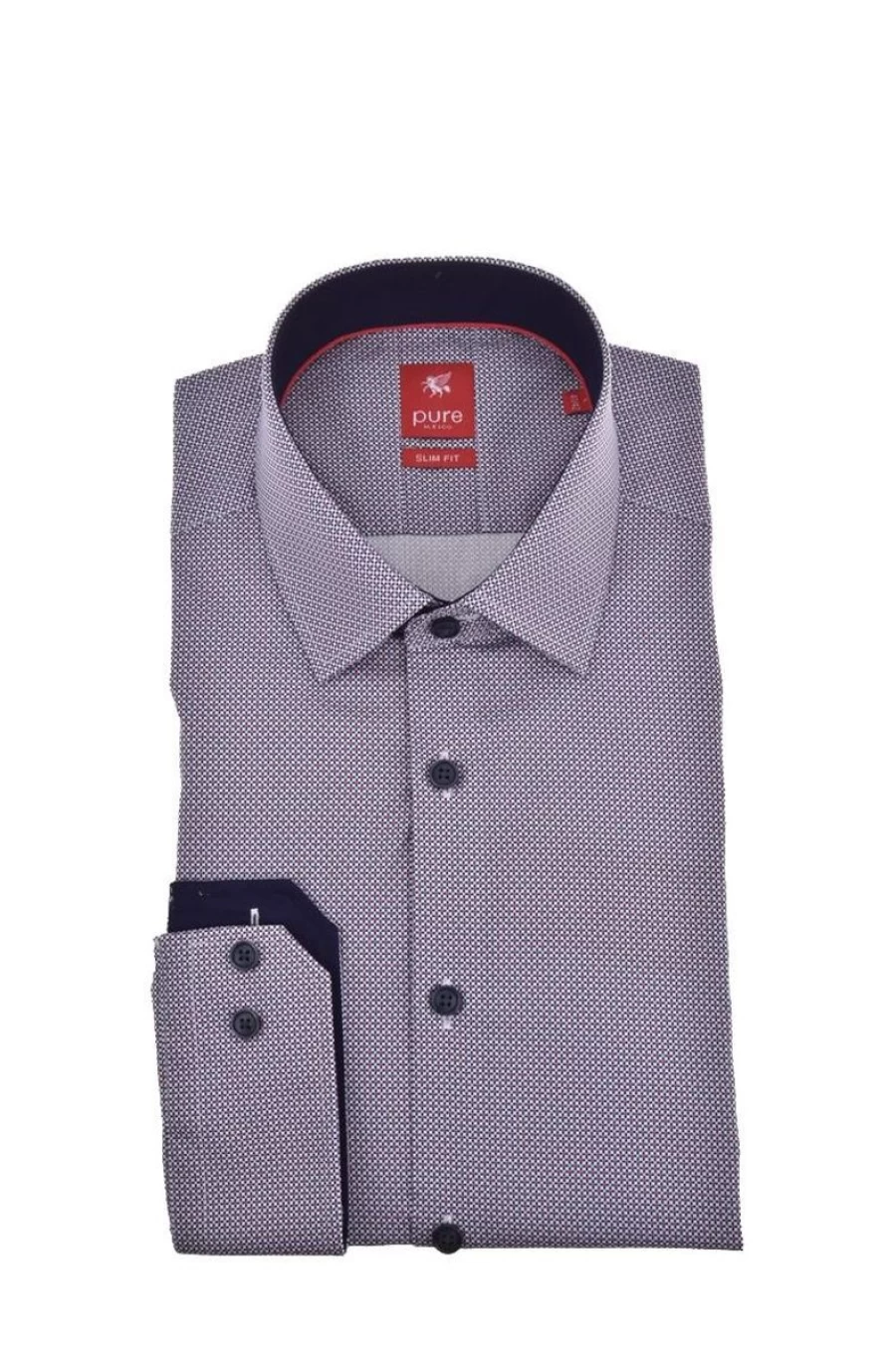 "PURE H.TICO Men's Slim Fit Micro Pattern Long-Sleeved Dress Shirt for Urban Style"