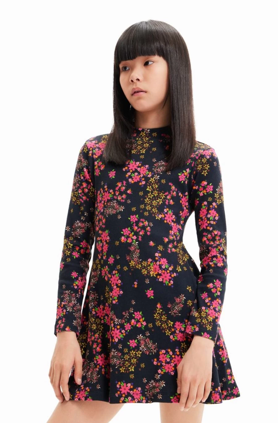 DESIGUAL Girls Floral Ribbed Dress for Spring Summer Fashion