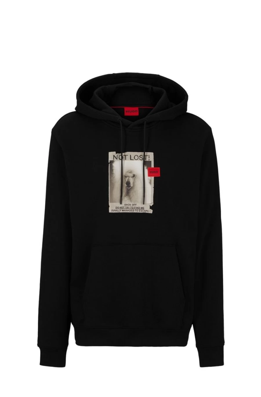 "HUGO BOSS Men's Black Relaxed-Fit French Terry Hoodie With Dog Artwork"