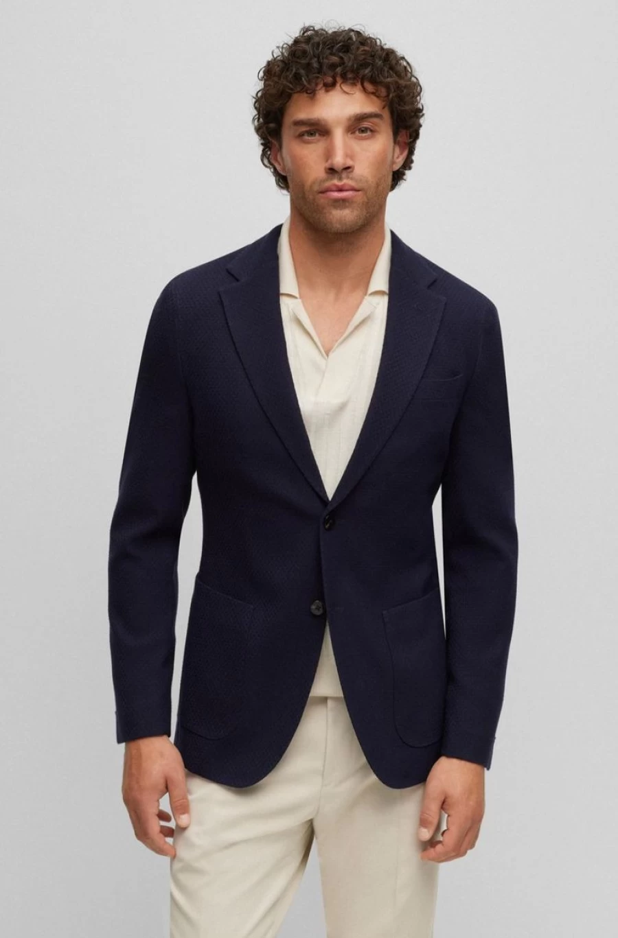 "HUGO BOSS Men's Slim-Fit Blue Micro-Patterned Virgin Wool Jacket"