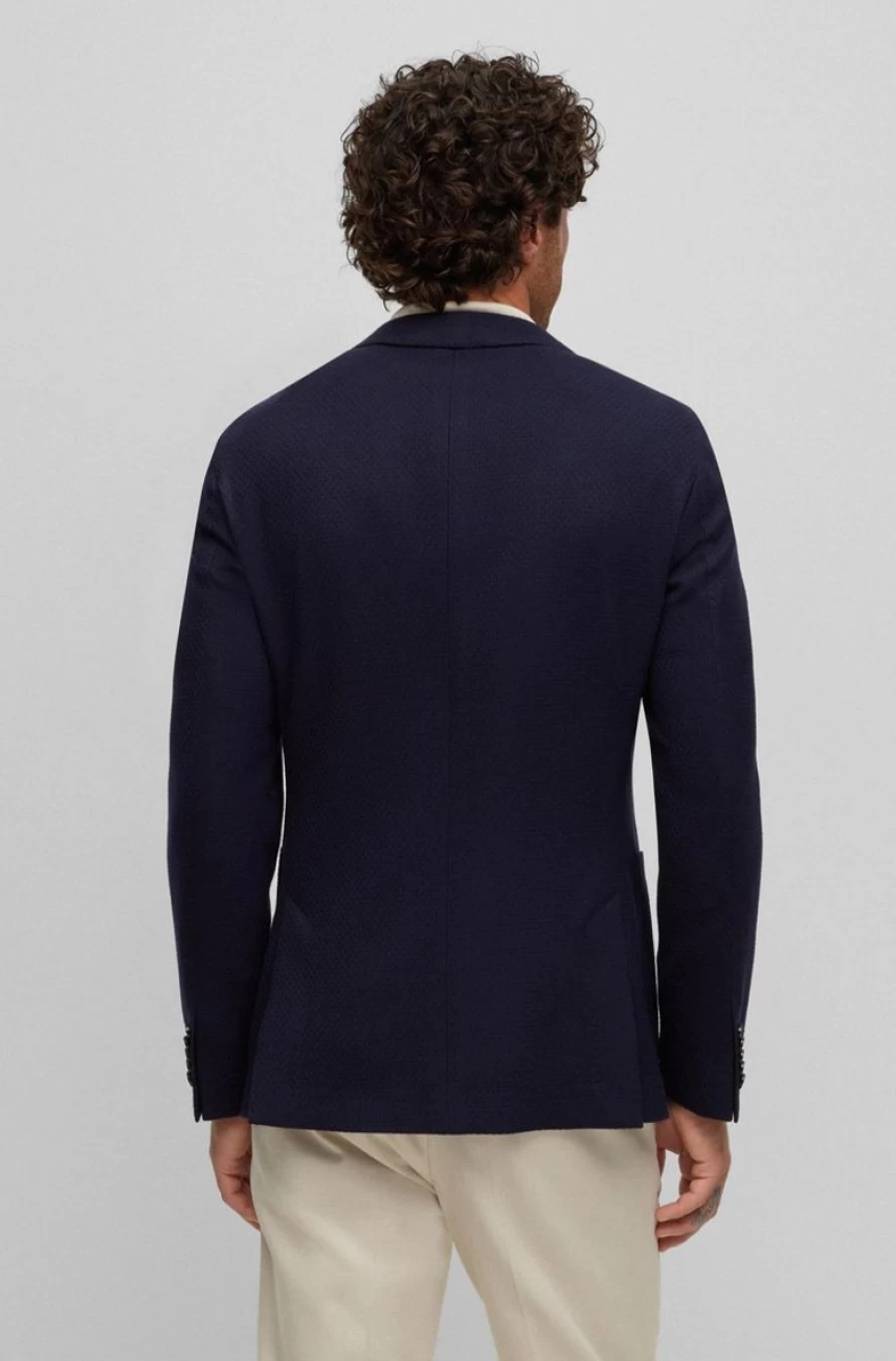 "HUGO BOSS Men's Slim-Fit Blue Micro-Patterned Virgin Wool Jacket"