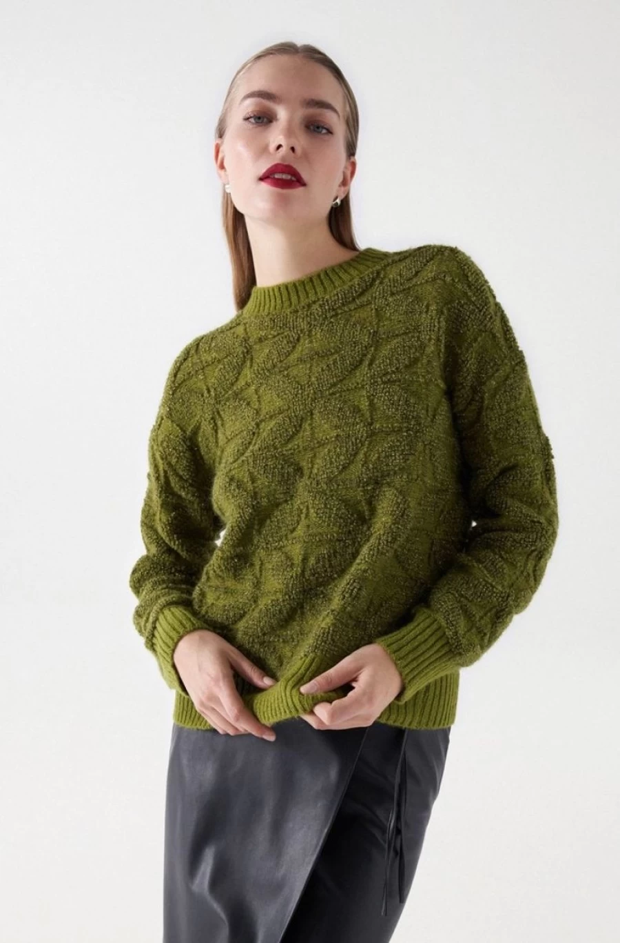 "SALSA JEANS Women's Green Jacquard Wool Sweater"