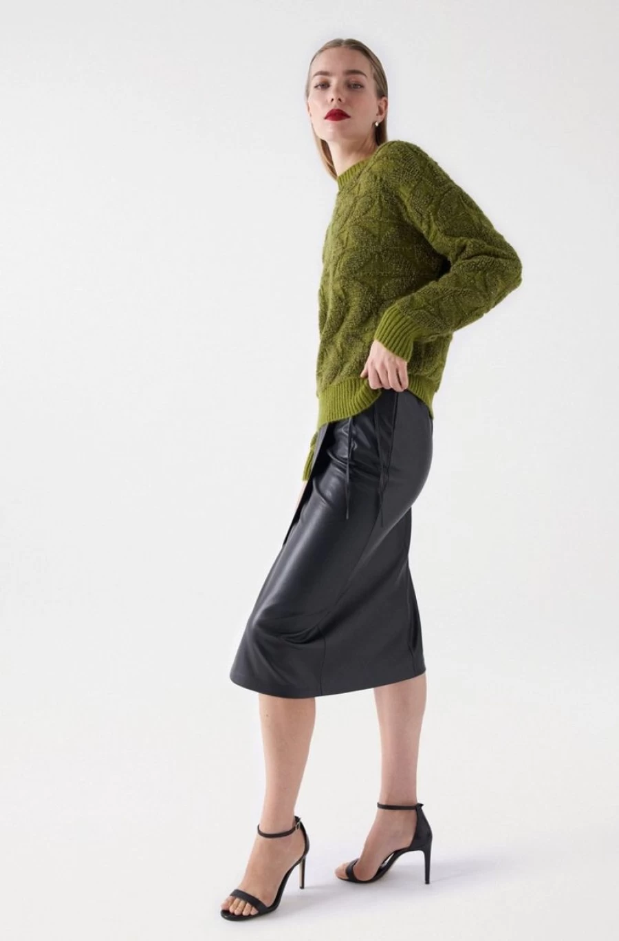 "SALSA JEANS Women's Green Jacquard Wool Sweater"